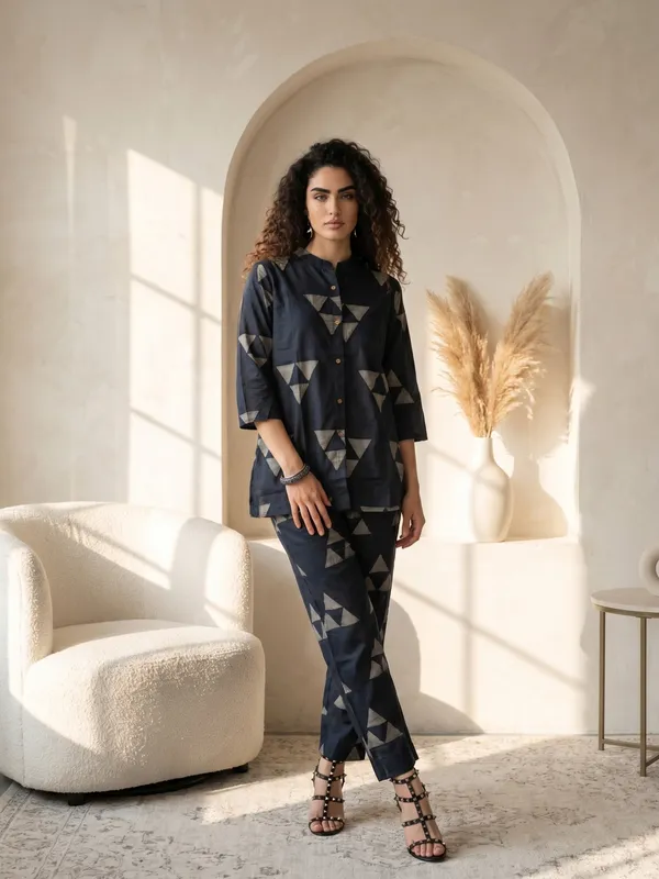 Black__Geometric_Triangle_Print_Co-Ord_Set_ForWomen