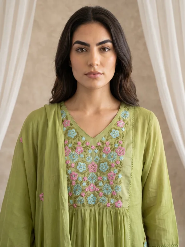 Green_Mul_Cotton_Embroidered_Anarkali_Kurta_Set_For_Women