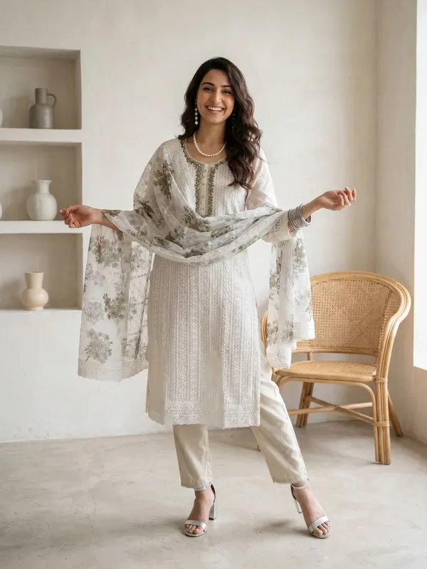 White_Green_Chikankari_Embroidered_Georgette_Unstitched_Suit_Set_For_Women