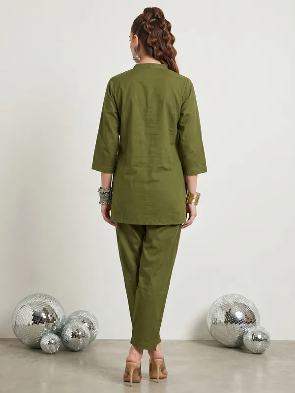 Olive_Green_Embroidered_V-Neck_Co-Ord_Set_For_Women