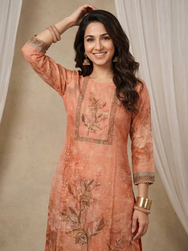 Peach_Embroidered_Floral_Print_Embroidered_Unstitched_Suit_Set_For_Women