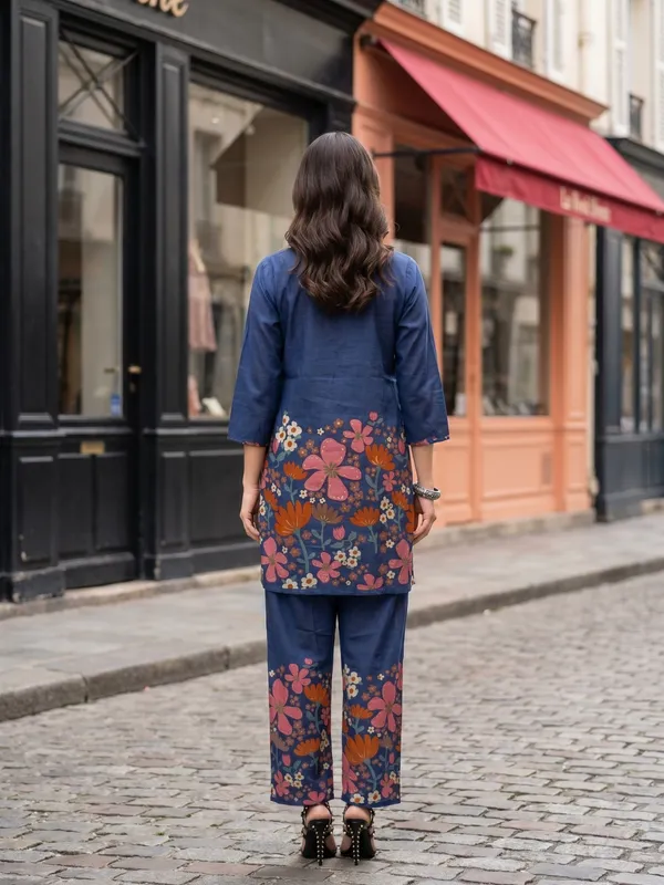 Navy_Blue_Floral_Printed_Tunic_Set_For_Women