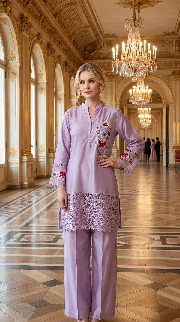 Lavender_Embroidered_Kurta_Pajama_Set_For_Women