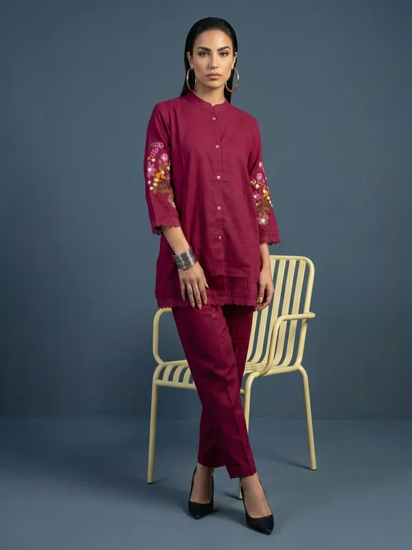 Maroon_Embroidered_Co-Ord_Set_For_Women