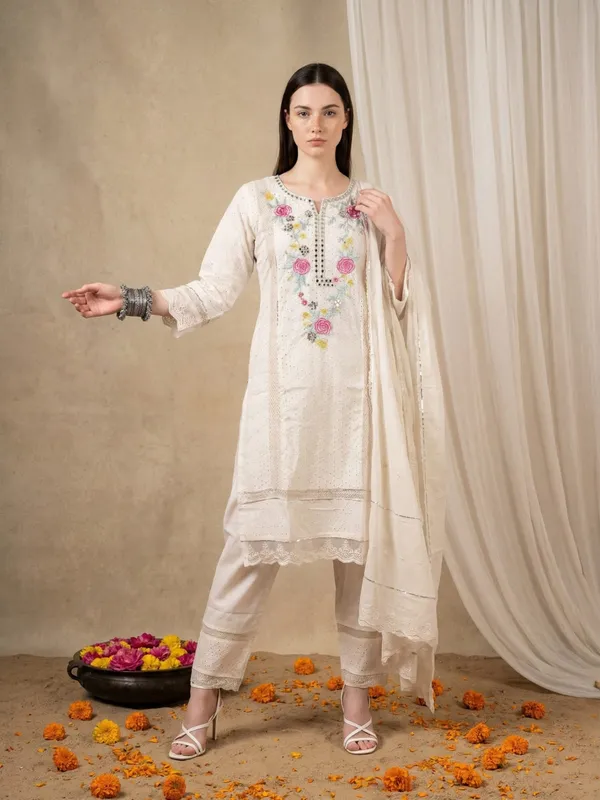 White_Pure_Schiffli_Cotton_Embroidered_Kurta_Set_For_Women