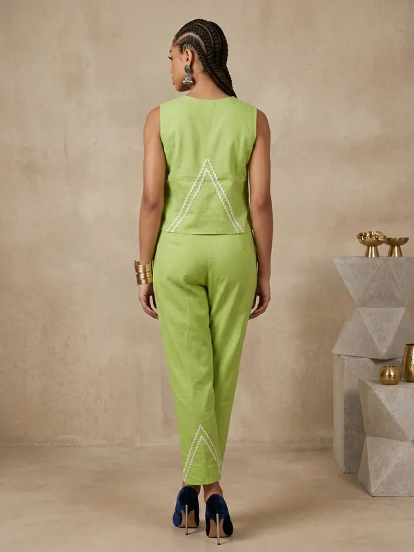 Lime_Green_Pearl_Embellished_Vest_And_Trouser_Set_For_Women