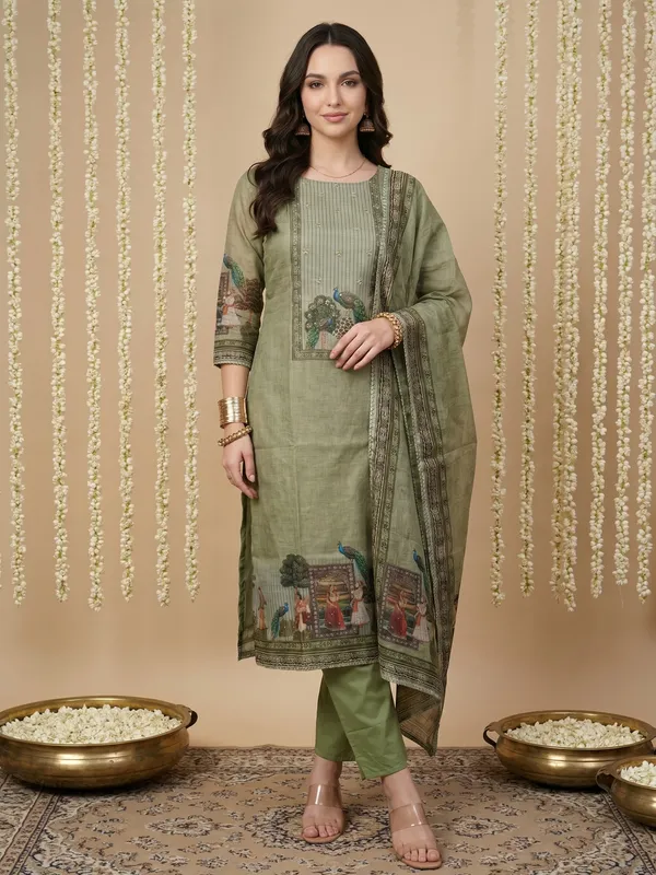 Olive_Green_Cotton_Linen_Embroidered_Unstitched_Suit_Set_With_Dupatta_Set_For_Women