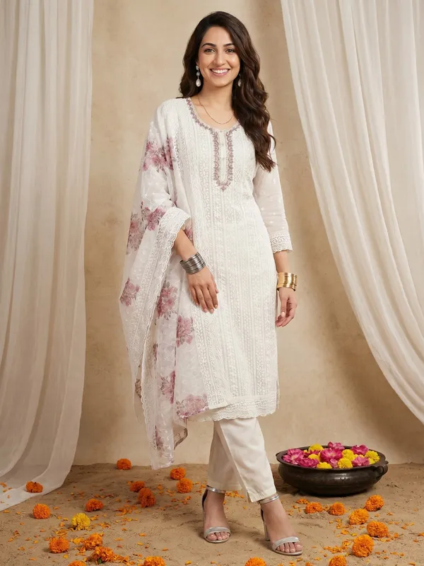 White_Purple_Chikankari_Embroidered_Georgette_Unstitched_Suit_Set_With_Floral_Dupatta_For_Women