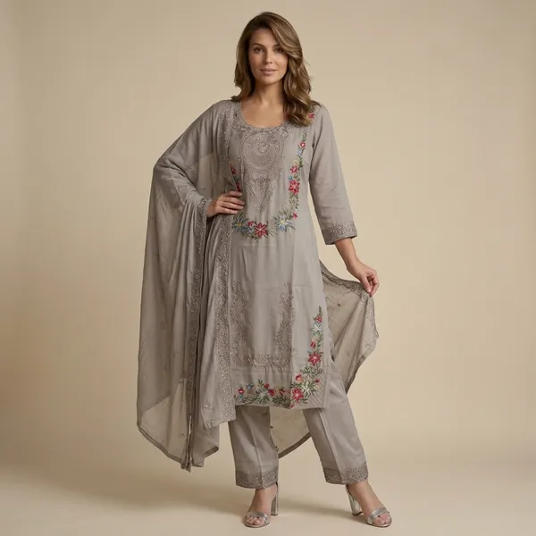 Grey_Embroidered__Kurta_Set_For_Women