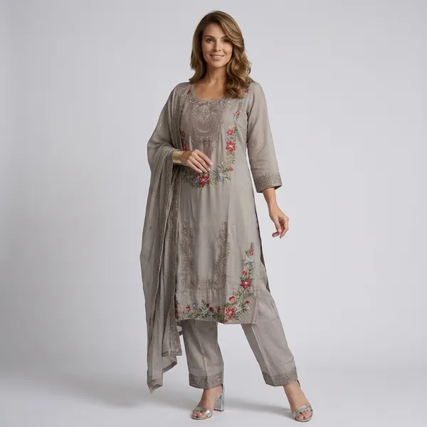 Grey_Embroidered__Kurta_Set_For_Women