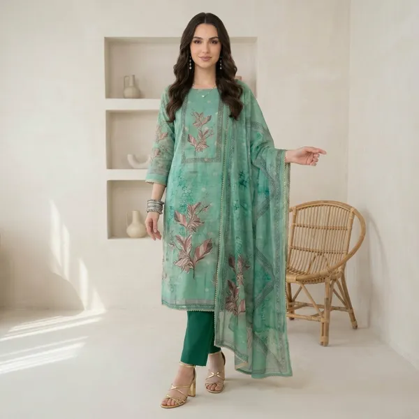 Green_Floral_Print_Embroidered_Unstitched_Suit_Set_For_Women