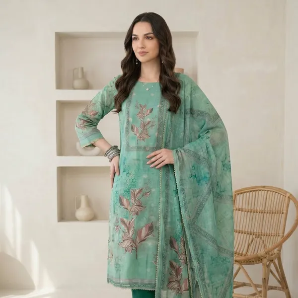 Green_Floral_Print_Embroidered_Unstitched_Suit_Set_For_Women