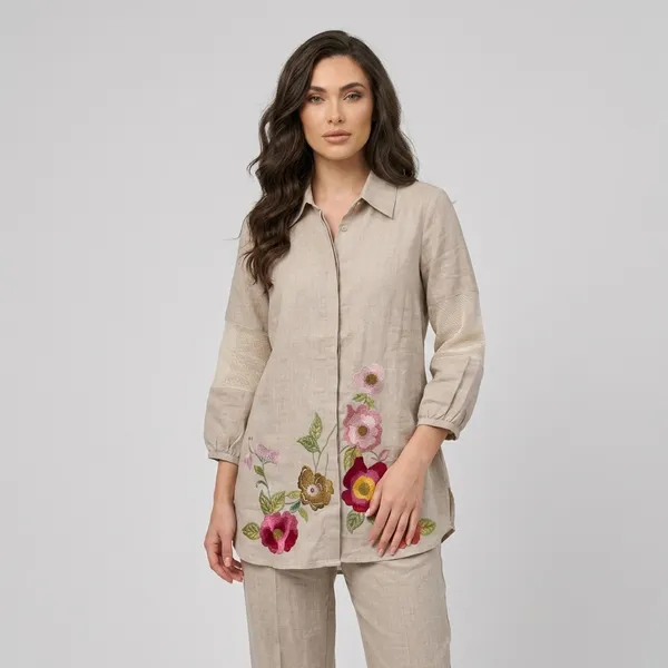 Beige_Jute_Linen_Floral_Embroidered_Tunic_And_Pant_Set_For_Women