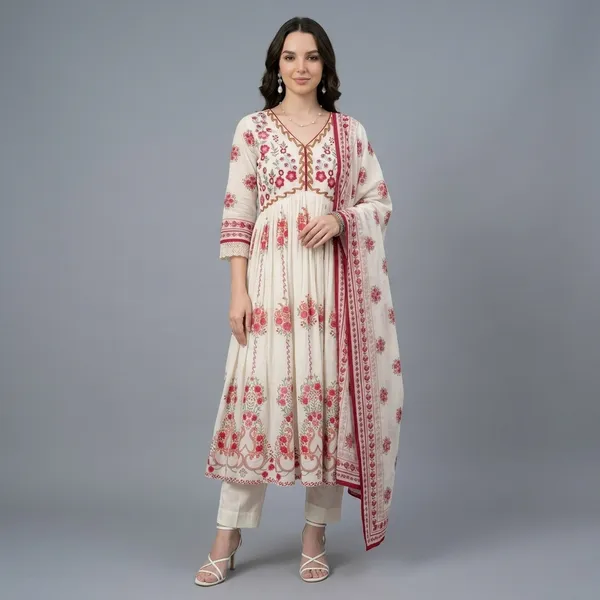 Off_White_Floral_Embroidered_Anarkali_Kurta_For_Women