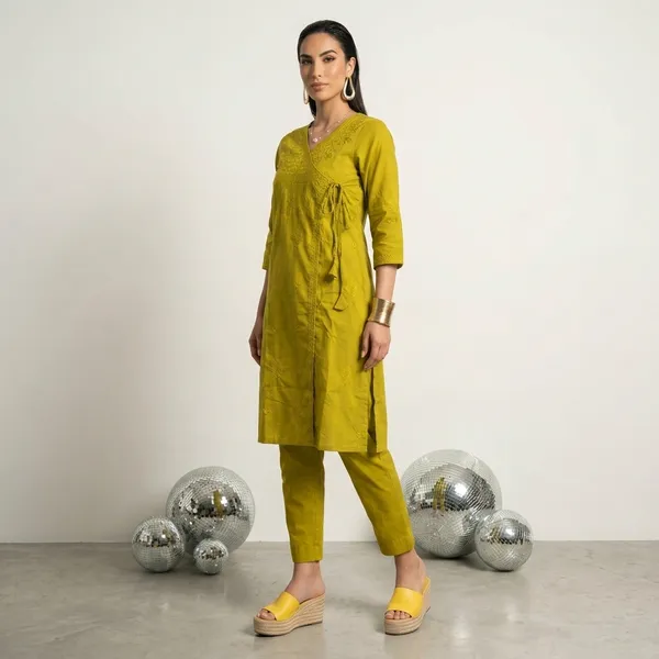 Green_Cotton_Embroidered_Angrakha_Kurta_Set_For_Women