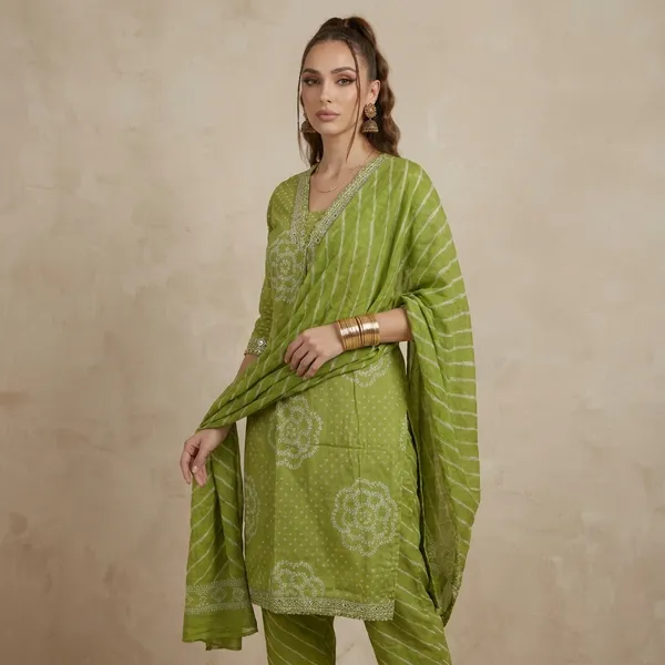 Green_Printed_Cotton_Kurta_Set_For_Women