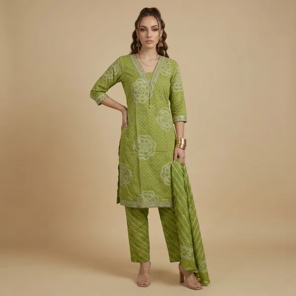 Green_Printed_Cotton_Kurta_Set_For_Women