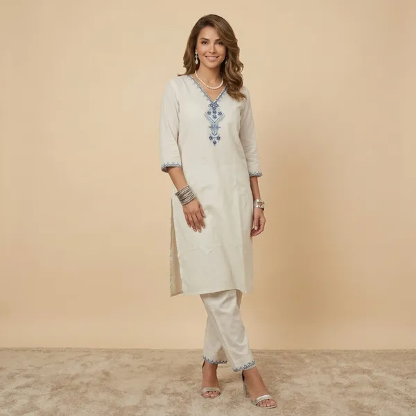 White_Cotton_Embroidered_Kurta_Pant_Set_For_Women