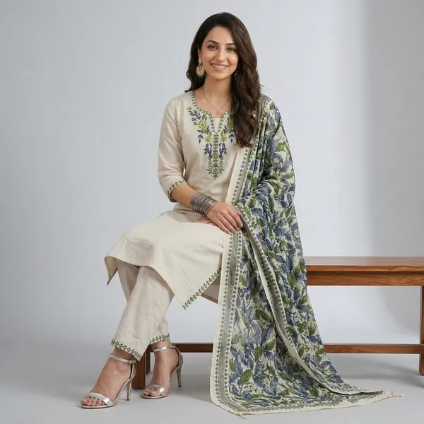 Off_White_Embroidered_Floral_Kurta_Set_For_Women