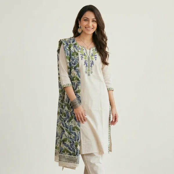 Off_White_Embroidered_Floral_Kurta_Set_For_Women