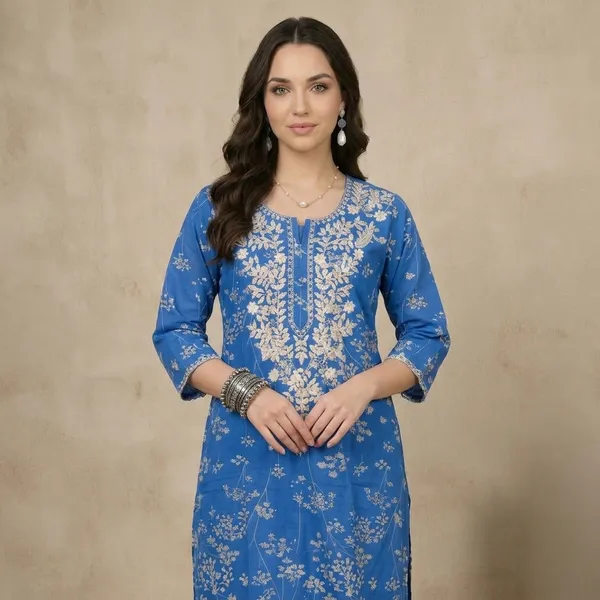 Blue_Floral_Printed_Cotton_Kurta_Set_For_Women