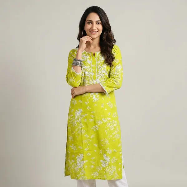Green_And_White_Floral_Embroidered_Straight_Kurta_Set_For_Women