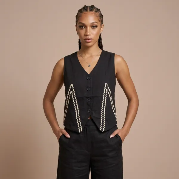 Black_Embellished_Two-Piece_Vest_And_Pant_Set_For_Women