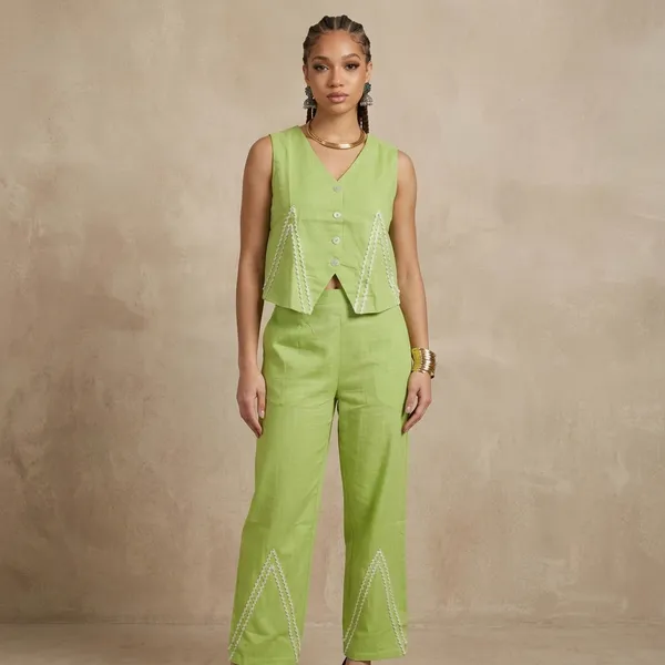 Lime_Green_Pearl_Embellished_Vest_And_Trouser_Set_For_Women
