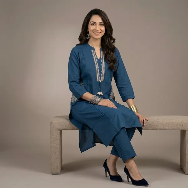 Blue_Cotton_Embroidered_Kurta_Set_For_Women