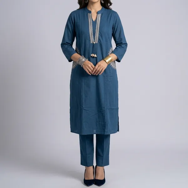 Blue_Cotton_Embroidered_Kurta_Set_For_Women