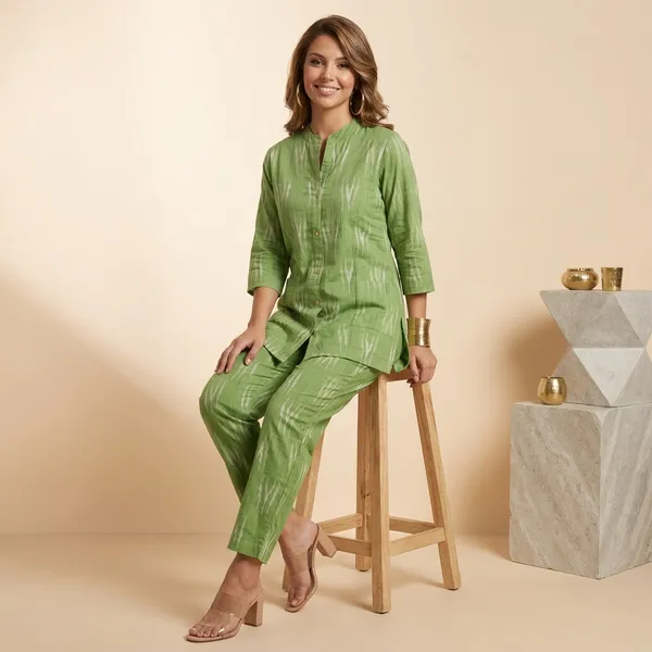 Green_Ikat_Print_Cotton_Co-Ord_Set_For_Women