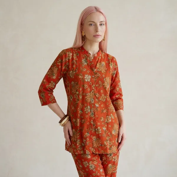 Orange_Floral_Printed_Cotton_Co-Ord_Set_For_Women