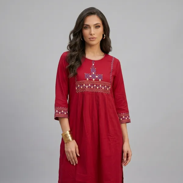 Red_Embroidered_Kurta_Set_For_Women