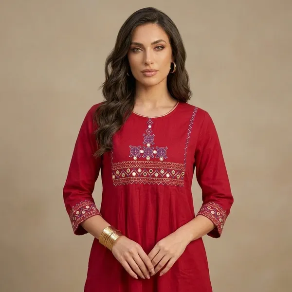 Red_Embroidered_Kurta_Set_For_Women