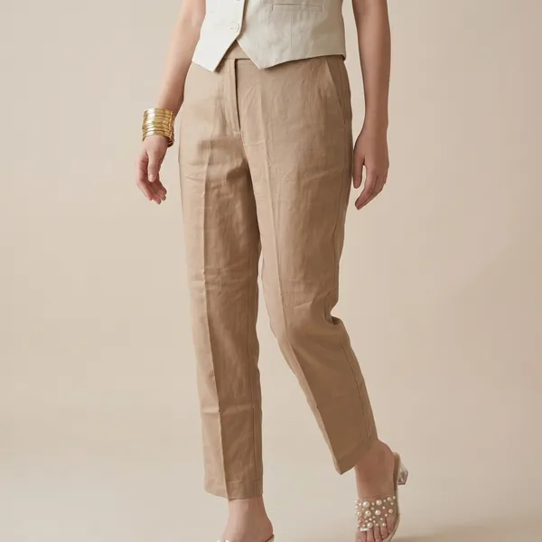 Khaki_Linen_Blend_Straight_Fit_Trousers_For_Women