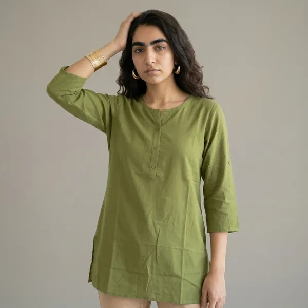 Olive_Green_Cotton_Short_Kurta_For_Women