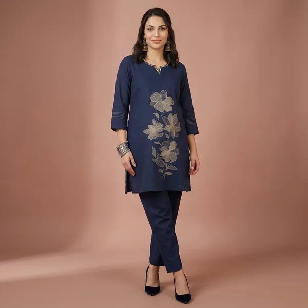 Navy_Blue_Embroidered_Floral_Straight_Kurta_Set_For_Women