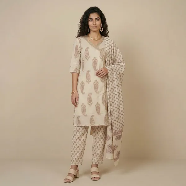 Cream_Paisley_Print_Kurta_Set_With_Dupatta_For_Women