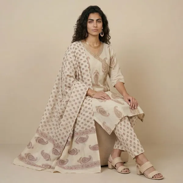 Cream_Paisley_Print_Kurta_Set_With_Dupatta_For_Women