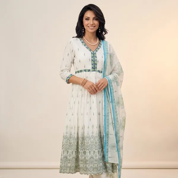 White_Cotton_Floral_Embroidered_Anarkali_Kurta_Set_For_Women