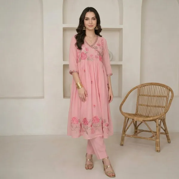 Pink_Embroidered_Anarkali_Kurta_Set_For_Women