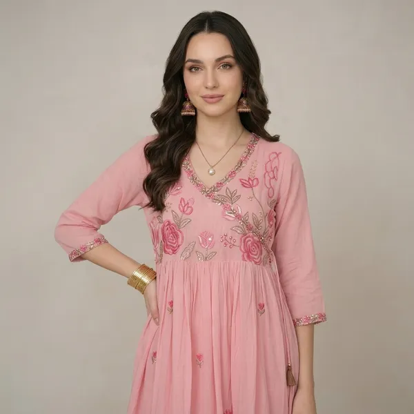Pink_Embroidered_Anarkali_Kurta_Set_For_Women