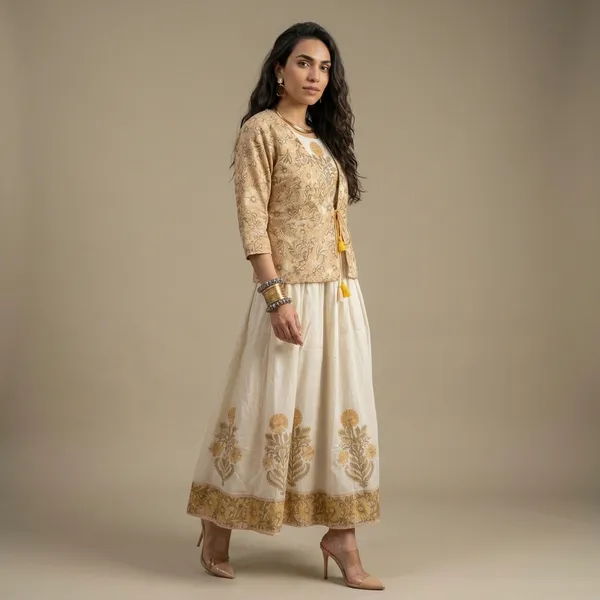Yellow_Embroidered_Ethnic_Jacket_Dress_Set_For_Women