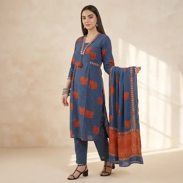 Blue_Cotton_Printed_Straight_Kurta_Pant_Set_With_Dupatta_For_Women