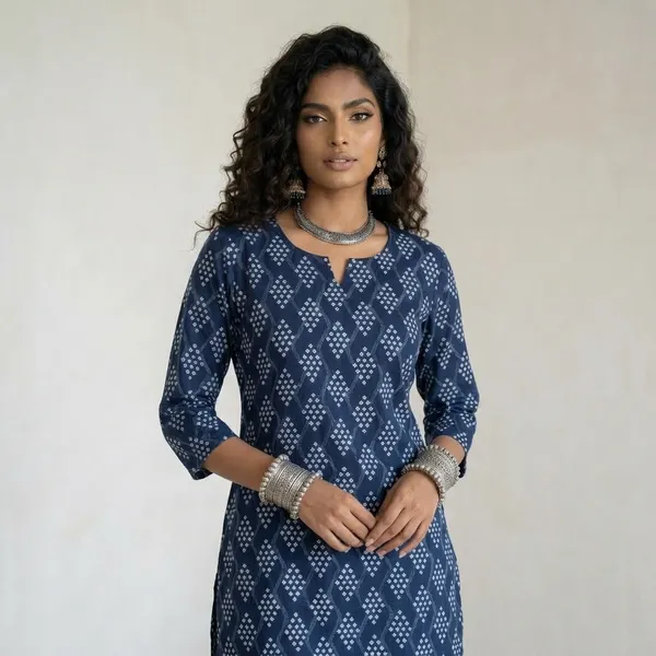 Indigo_Blue_Cotton_Printed_Kurta_Set_For_Women