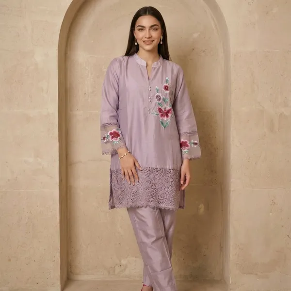 Lavender_Embroidered_Kurta_Pajama_Set_For_Women