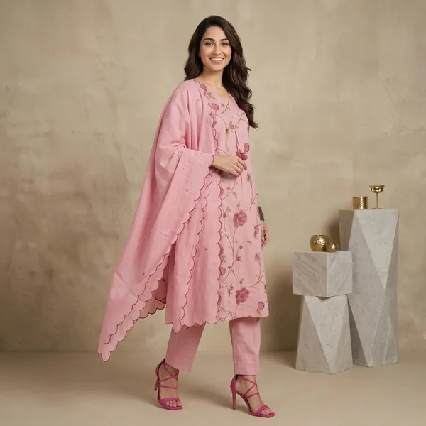 Pink_Floral_Embroidered_Cotton_Kurta_Set_For_Women