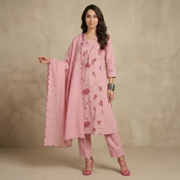 Pink_Floral_Embroidered_Cotton_Kurta_Set_For_Women