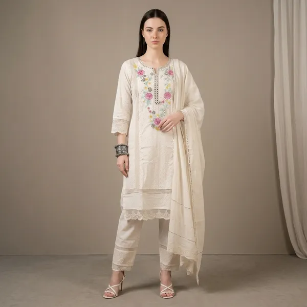 White_Pure_Schiffli_Cotton_Embroidered_Kurta_Set_For_Women