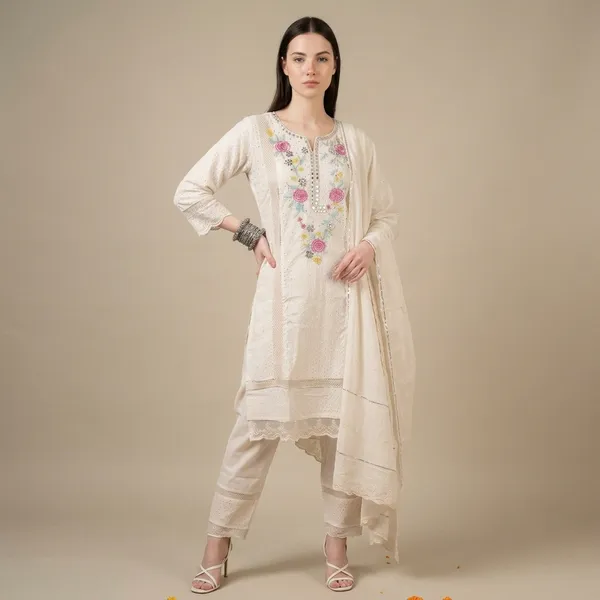 White_Pure_Schiffli_Cotton_Embroidered_Kurta_Set_For_Women